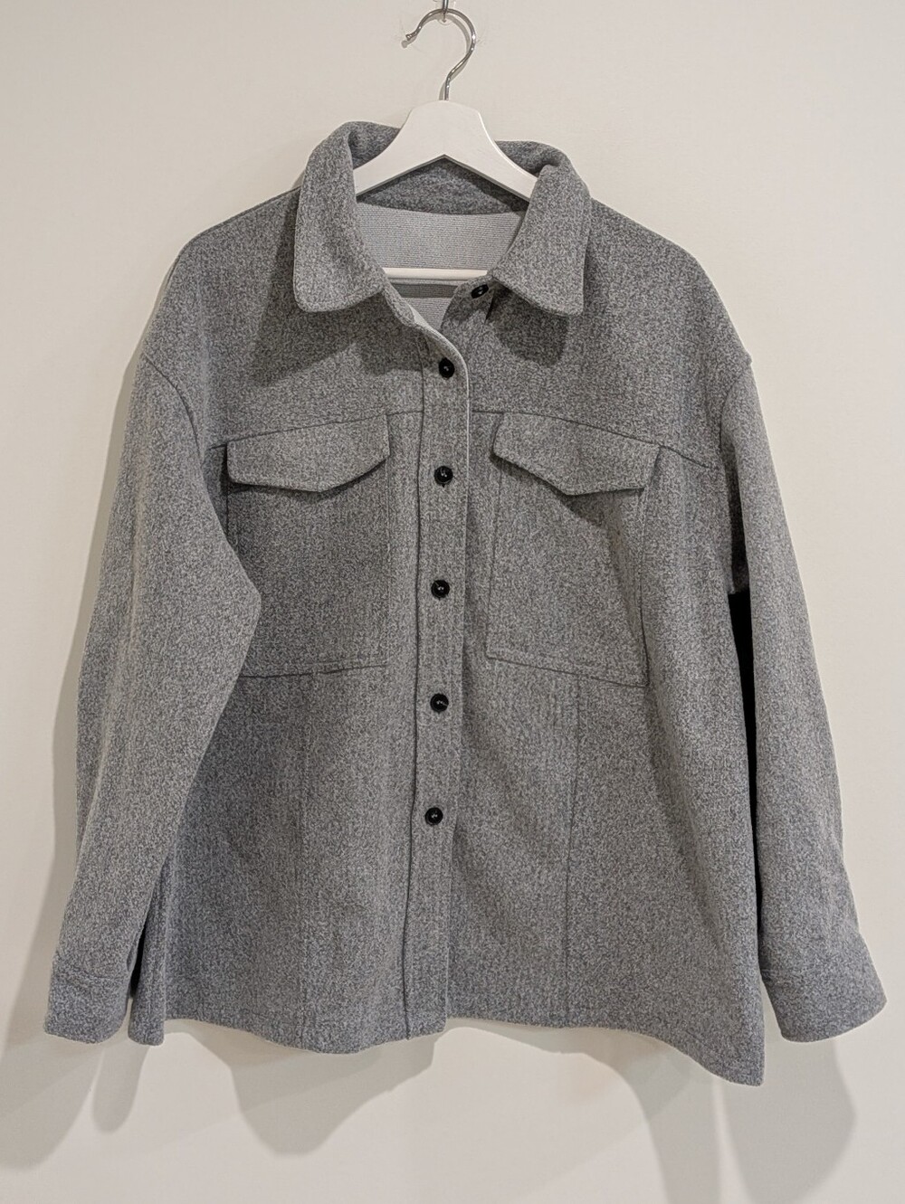 Women's Gray Shacket Size 2X Streetwear, Minimalist Fall Layering Cozy Casual